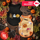 Dog Cat Halloween Costume 2pc Set Pumpkin Ghost Pet Vest Shirt Small Dog Clothes