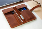 Pencil Pen Stationery Holder Cover Bag Case Pocket Cow Leather Pouch Brown Y201