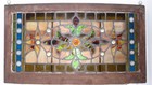 Antique Bowed Stained Glass Transom Window With Jewels And Gems 31 X 17 Inches