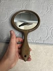 Vintage Hand Held Wood Vanity Beveled Mirror With Shells