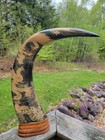 Pair Of Vintage Hand-carved Asian Water Buffalo Horns-motifs Dragons   Phoenix 