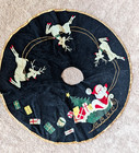 Vtg Mcm Santa Handmade Velvet Christmas Tree Skirt 35  Bucilla Complete Deer F3