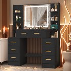 Black Makeup Vanity Table With Mirror   Led Lights Dresser Dressing Desk Set