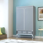 Portable Clothes Closet Rolling Door Wardrobe With Hanging Rack Non-woven