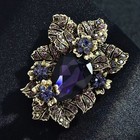 Vintage Purple Crystal Brooch For Women  Large Teardrop Rhinestone Flower Pin
