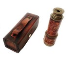 Antique Vintage Brass Pullout Telescope With Hand-stiched Leather Wrap In Pocket