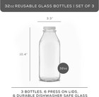 Glass Milk Bottles With Lids And Pourer     32 Oz  3 Pack Airtight Heavy Duty Reus