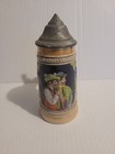 Vintage German Style Beer Stein Pewter Lid Hand Painted 6 Inch