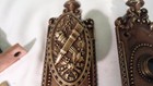 Antique  Cast Brass Door Knob Set  Brass Plates  Lock Thumb Turn And 2 Keys  27
