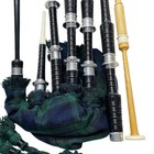 Scottish Highland Bagpipes Black Watch Tartan Silver Mounts Practice Chanter