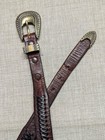Vintage Handcrafted Buckle Belt Western Cowhide 42 Brown Leather Ranger Cowboy