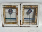 Pair Of Antique Circa 1925 Chicago Bungalow Stained Leaded Glass Windows 25 x20 