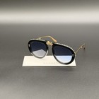 Gucci Gg0307s 002 Foldable Sunglasses Black Crystal Blue Lens Ships Today