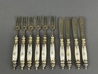 10 Pc Antique German Gilt 800 Silver Fork   Knife Set W  Mother Of Pearl Handle