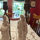 Pair Of Antique Victorian Style Porcelain Brass Base -man woman Figurines Lamps