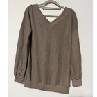 Tobrief Women s Medium Waffle Knit V-neck Long Sleeve Top Olive Brown 2319