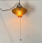 Vintage Mcm Amber Gold Glass Globe Flying Saucer Ufo Swag Lamp Light Fixture