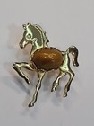 Horse Lapel Pin Pony Colt Equestrian Gold Color W  Tiger Eye Cabochon