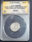 Roman Marc Antony Ar Denarius Galley Legion Ship Silver Coin 32 Bc  Anacs Vg
