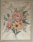 Antique Victorian Era Flower Still Life Original Watercolor Painting   Frame