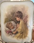 Vintage Baby With Guardian Angel In Domed Glass Frame Made In Italy