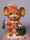Vintage Mid Century Christmas Mouse Red Coat   Hat Bell Tree Ornament Hong Kong