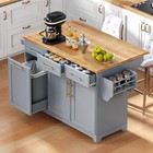 Rolling Kitchen Island Storage Cabinet W rubber Wood Drop Leaf   Power Outlet