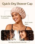 Shower Cap For Women Reusable Waterproof satin Lined Bath Cap With Soft Elast   