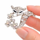 Silver Tone Crystal Fox Brooch Pin Rhinestone Animal Lapel Scarf Gift Elegant
