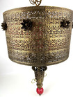 Vintage Ceiling Hanging Pierced Brass Swag Lamp Light Fixture Hollywood Regency