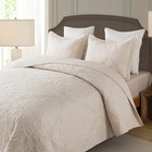 Newlake Quilt Bedspread Set  Beige Jacquard Embossed Floral Pattern Reversible E