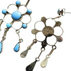 Turquoise Chandelier Dangle Earrings Kingman   Sterling Silver Zuni Teardrop