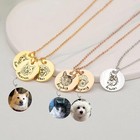 Personalized Pet Portrait Necklace  dog Cat Round Disc Photo Engraved Necklace