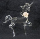 Vintage Blown Glass Unicorn Horse Figurine With Flower Art Glass