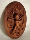 Antique Hand Carved Wooden Plaque Architectural Panel Wall Art Angel Cherub 11 