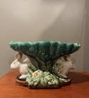 A Pair Of Vintage Majolica Rabbit Compote Centerpiece Bowls