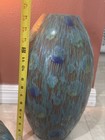 Vintage Mcm Peacock Art Pottery Vase Large 16  Teal Blue Drip Glaze Statement