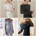 Pearl Tulle Bridal Off Shoulder Cape And Arm Cover Set For Wedding Evening Party