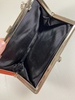 Vintage Black Satin Evening Bag Silver Tone Frame Leaf Clasp Formal Purse