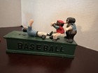 Cast Iron Baseball Mechanical Coin Bank Vintage 1995 Player Sliding Home Base 