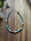 Sterling Silver Blue Turquoise Freshwater Pearls Anklet Bead Bracelet 8 Inch