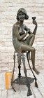 Special Patina Gorgeous European Woman Sitting On A Chair Bronze Statue Artwork