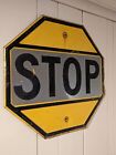 Vintage Original Yellow Stop Sign Embossed Steel Road Highway Street Sign 24   