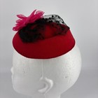 Fascinator Headpiece Clip On Red Hat Pink Flower One Size