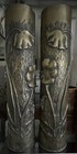 Pair Original Ww1 Trench Art Brass Shell Vases 100 Yrs Old Signed Poppies 