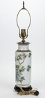 Antique Famille Rose Chinese Export Table Lamp Polychrome Peony Motif W  Script