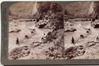 Exciting Experience Of Men On A Log-raft  Shooting Hozu Rapids  Kyoto Stereoview