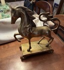 Vintage Brass Unicorn Figurine Sculpture On Wheeled Base Fantasy Decor