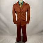 Vintage 60s 70s Leisure Suit Mens Medium Jacket Coat 34 32 Pants Disco Hippy Mod