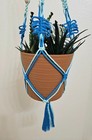 Macrame Cotton Cord Plant Hanger 33  Wooden Beads Metal Ring Handmade Blue
